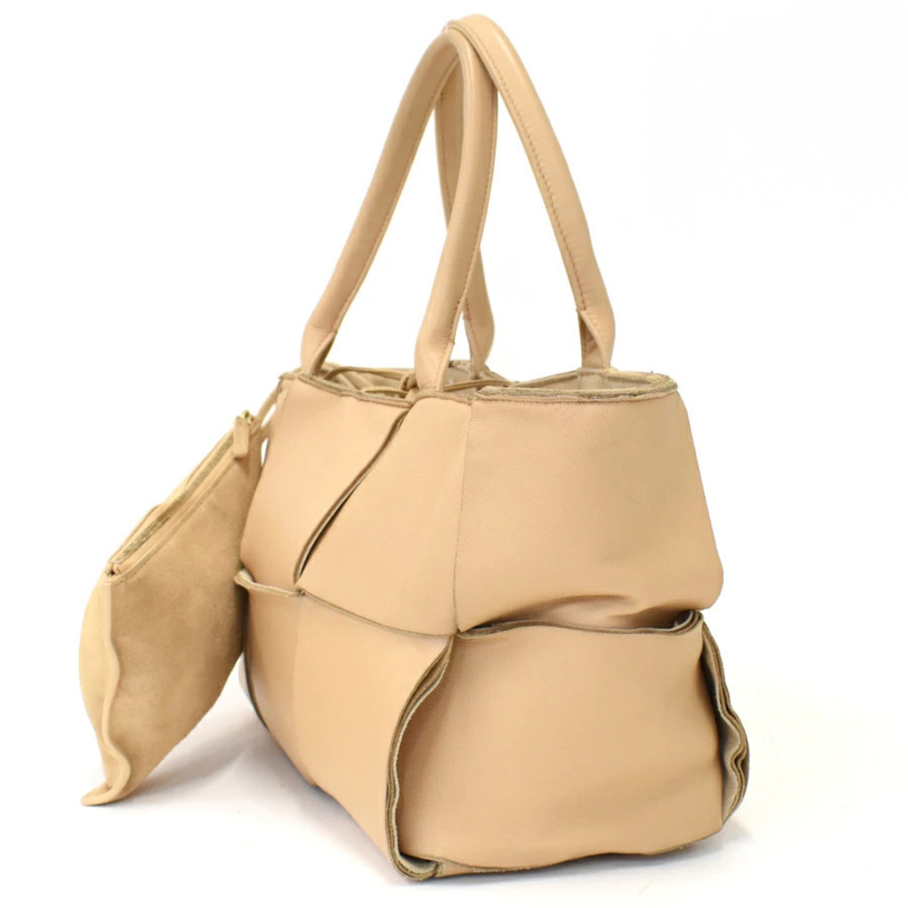 Bottega Veneta Leather Tote Beige Cream Intrecciato Arco Maxi Bag Tan Cream